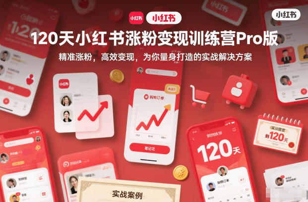 120天小红书涨粉变现训练营Pro版，​精准涨粉，高效变现​，为你量身打造的实战解决方案-蚂蚁汇资源分享项目网