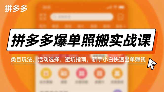 拼多多爆单照搬实战课，类目玩法、活动选择、避坑指南，新手小白快速出单赚钱-蚂蚁汇资源分享项目网