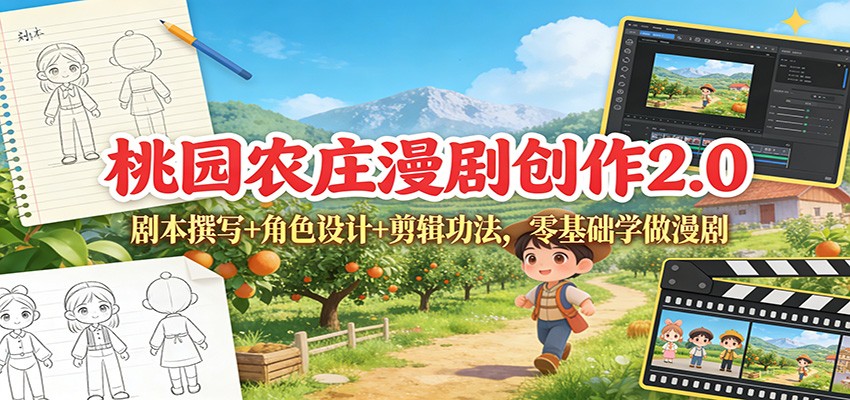 桃园农庄漫剧创作2.0：剧本撰写+角色设计+剪辑功法，零基础学做漫剧-蚂蚁汇资源分享项目网