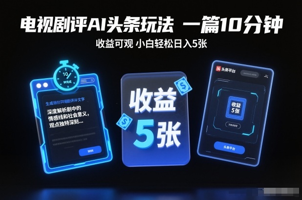 电视剧评AI头条玩法，一篇10分钟，收益可观，小白轻松日入5张+【独家】-蚂蚁汇资源分享项目网