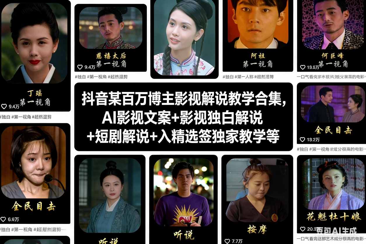 抖音某百万博主影视解说教学合集，AI影视文案+影视独白解说+短剧解说+入精选签独家教学等-蚂蚁汇资源分享项目网
