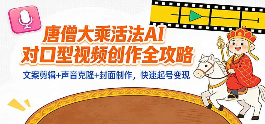 “大乘活法”AI对口型视频创作全攻略：文案剪辑+声音克隆+封面制作，快速起号变现-蚂蚁汇资源分享项目网