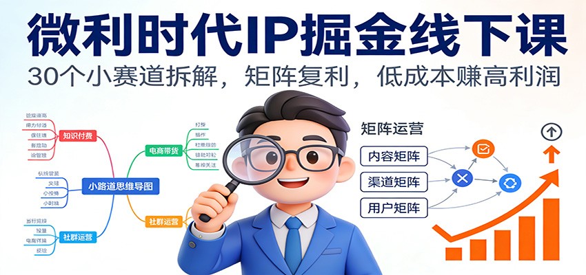 微利时代IP掘金线下课：30个小赛道拆解，矩阵复利，低成本赚高利润-蚂蚁汇资源分享项目网