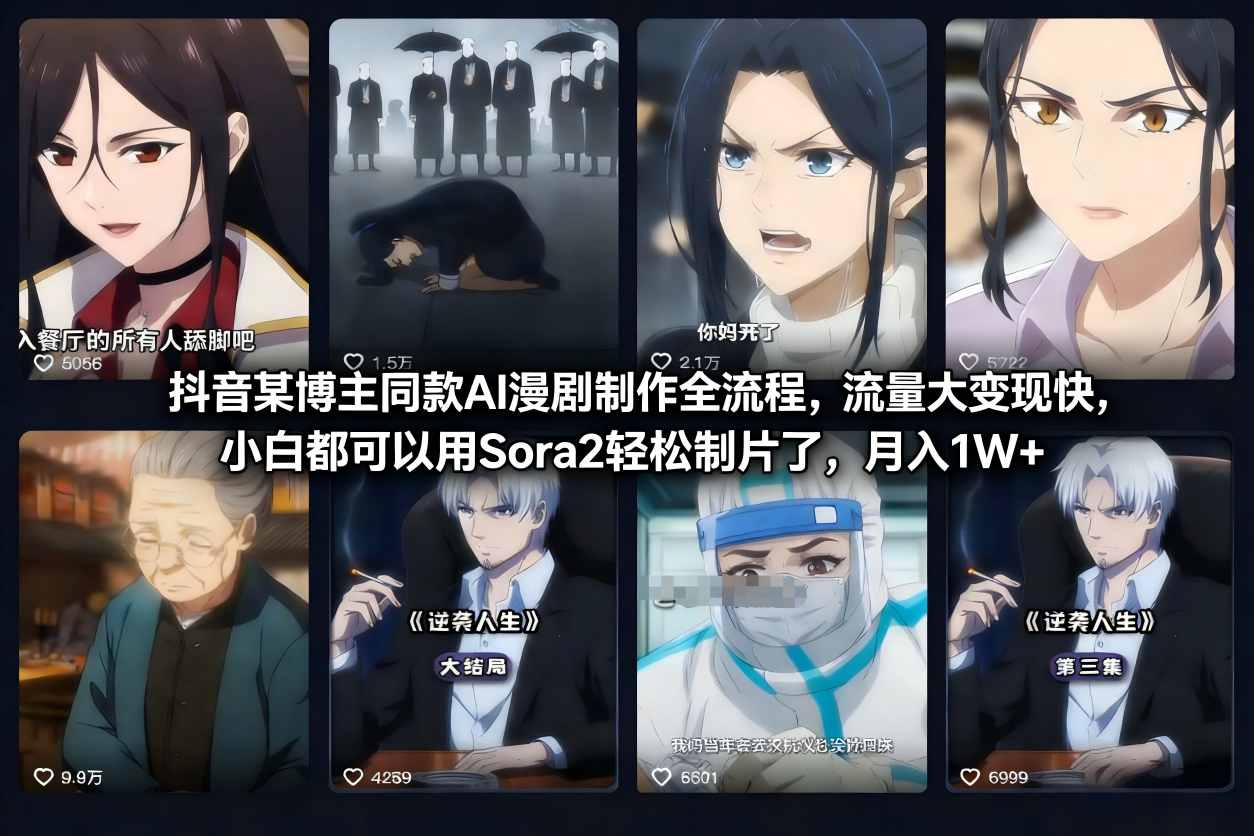 抖音某博主同款AI漫剧制作全流程，流量大变现快，小白都可以用Sora2轻松制片了，月入1W+-蚂蚁汇资源分享项目网