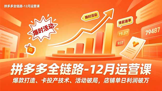 拼多多全链路-12月运营课，爆款打造、卡投产技术、活动破局，店铺单日利润破万-蚂蚁汇资源分享项目网