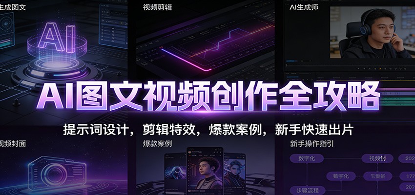 AI图文视频创作全攻略：提示词设计，剪辑特效，爆款案例，新手快速出片-蚂蚁汇资源分享项目网
