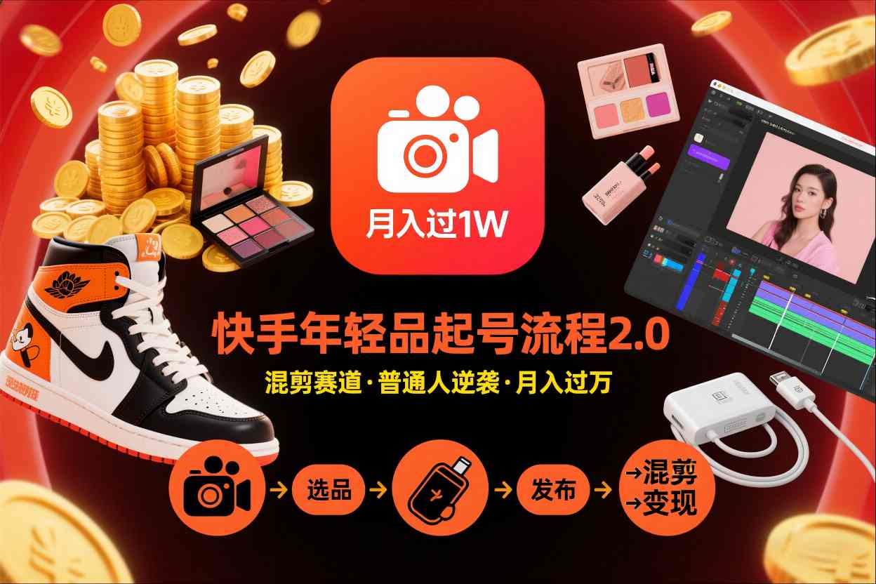 快手短视频带货年轻品起号流程2.0，快手年轻品混剪赛道，普通人也能月入过1W-蚂蚁汇资源分享项目网