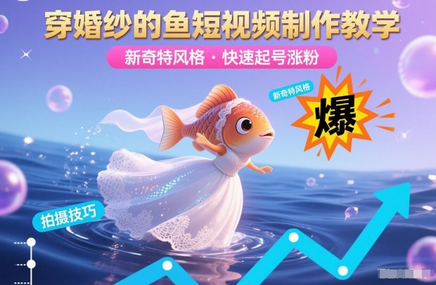 穿婚纱的鱼短视频制作教学，新奇特风格，快速起号涨粉-蚂蚁汇资源分享项目网