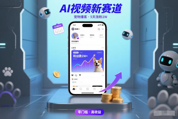 AI视频新赛道，宠物播客仅注册5天涨粉2W，收益非常可观-蚂蚁汇资源分享项目网