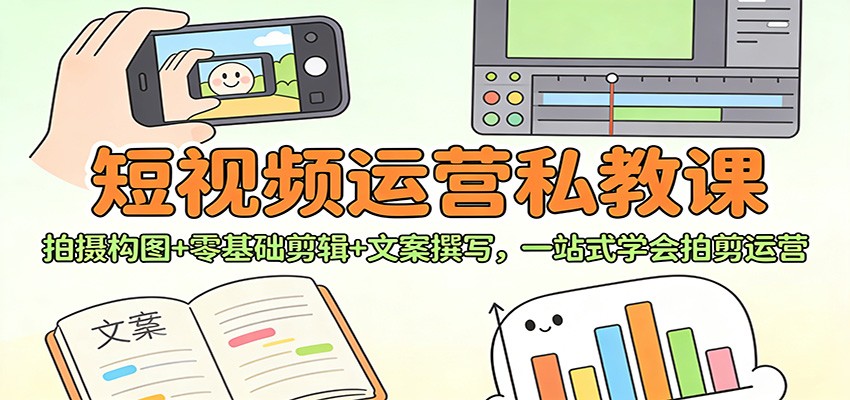 短视频运营私教课：拍摄构图+零基础剪辑 +文案撰写，一站式学会拍剪运营-蚂蚁汇资源分享项目网