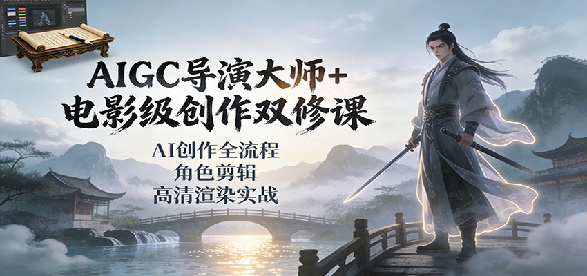 AIGC导演大师+电影级创作双修课：AI创作全流程、角色剪辑、高清渲染实战-蚂蚁汇资源分享项目网
