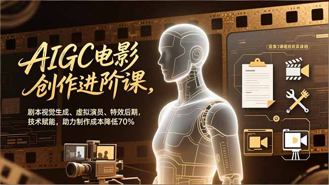 AIGC电影创作进阶课，剧本视觉生成、虚拟演员、特效后期，技术赋能，助力制作成本降低70%-蚂蚁汇资源分享项目网