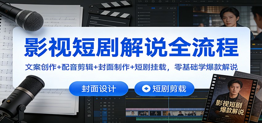 影视短剧解说全流程：文案创作+配音剪辑+封面制作+短剧挂载，零基础学爆款解说-蚂蚁汇资源分享项目网