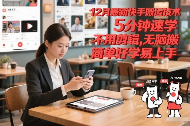 12月最新快手搬运技术，5分钟速学，不用剪辑无脑搬，简单好学易上手-蚂蚁汇资源分享项目网