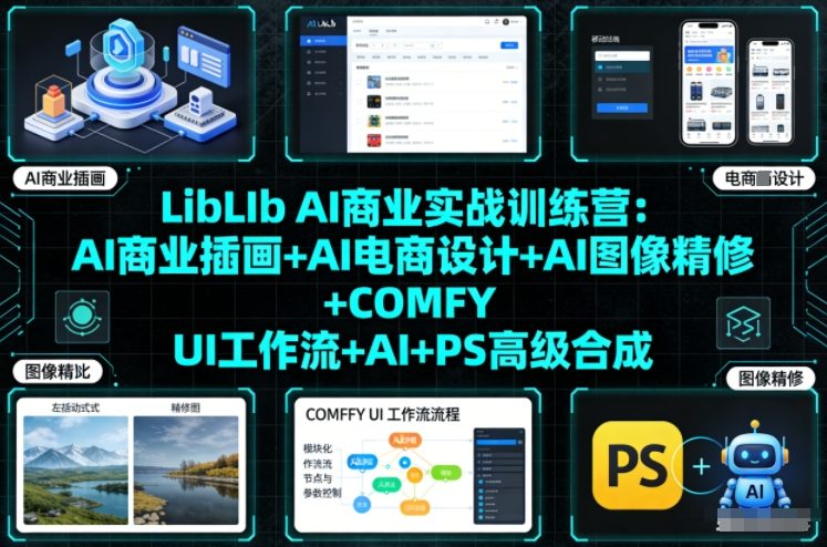 LibLIb AI商业实战训练营：AI商业插画+AI电商设计+AI图像精修+COMFY UI工作流+AI+PS高级合成-蚂蚁汇资源分享项目网
