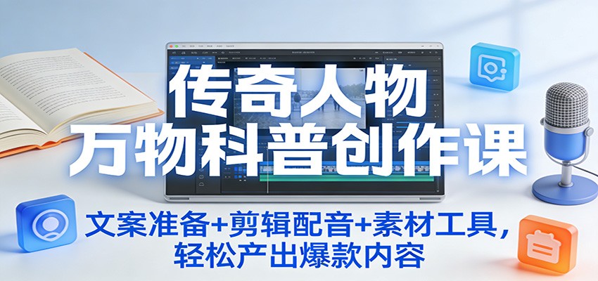 传奇人物万物科普创作课：文案准备+剪辑配音+素材工具，轻松产出爆款内容-蚂蚁汇资源分享项目网