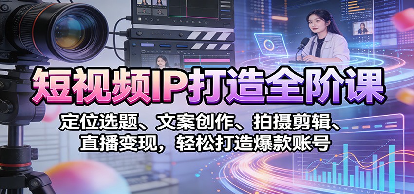 短视频IP打造全阶课：定位选题、文案创作、拍摄剪辑、直播变现，轻松打造爆款账号-蚂蚁汇资源分享项目网