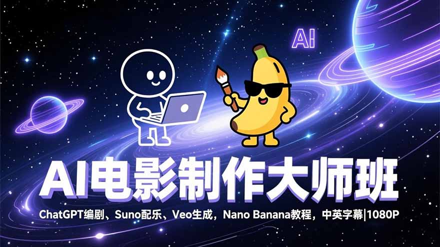 AI电影制作大师班：ChatGPT编剧、Suno配乐、Veo生成，Nano Banana教程，中英字幕|1080P-蚂蚁汇资源分享项目网