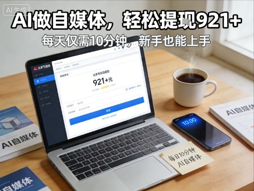 每天花费10分钟，头条号收益921+，用AI做自媒并不难【附视频教程】-蚂蚁汇资源分享项目网