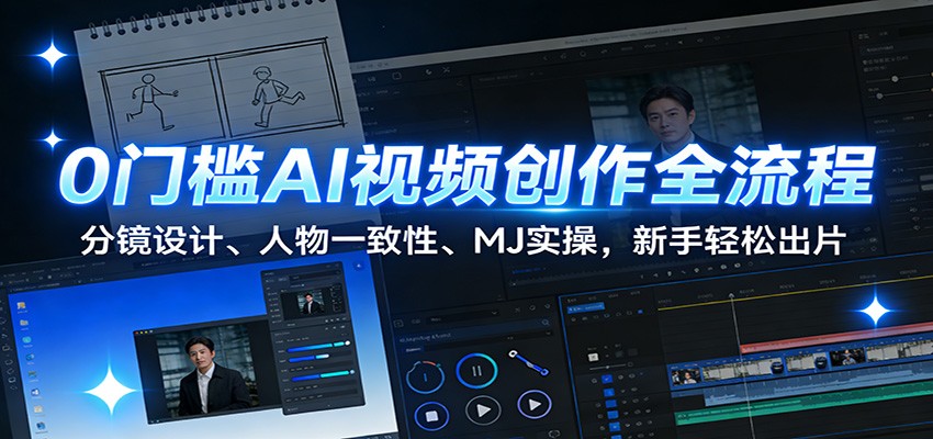 0门槛AI视频创作全流程：分镜设计、人物一致性、MJ实操，新手轻松出片-蚂蚁汇资源分享项目网