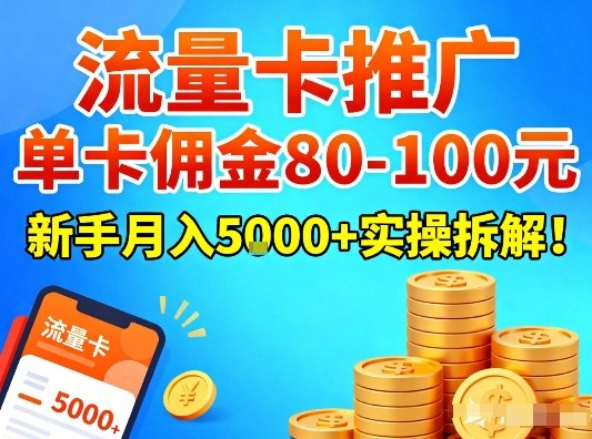 流量卡推广，单卡佣金80-100，新手月入5k+实操拆解！-蚂蚁汇资源分享项目网