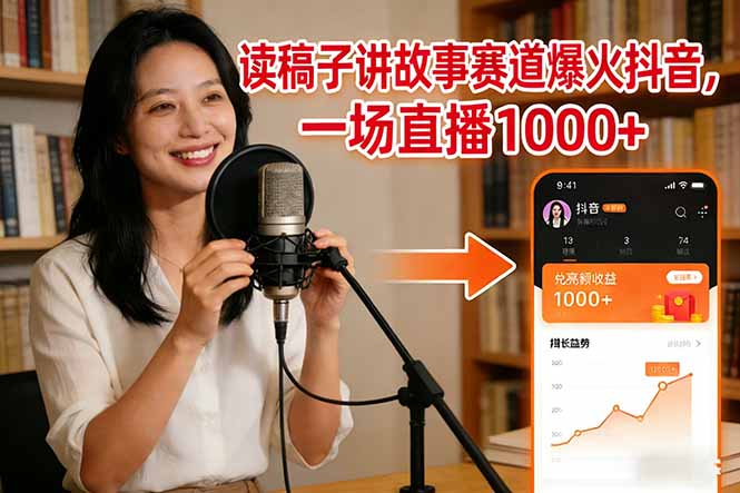读稿子讲故事赛道爆火抖音，一场直播日入1000+-蚂蚁汇资源分享项目网