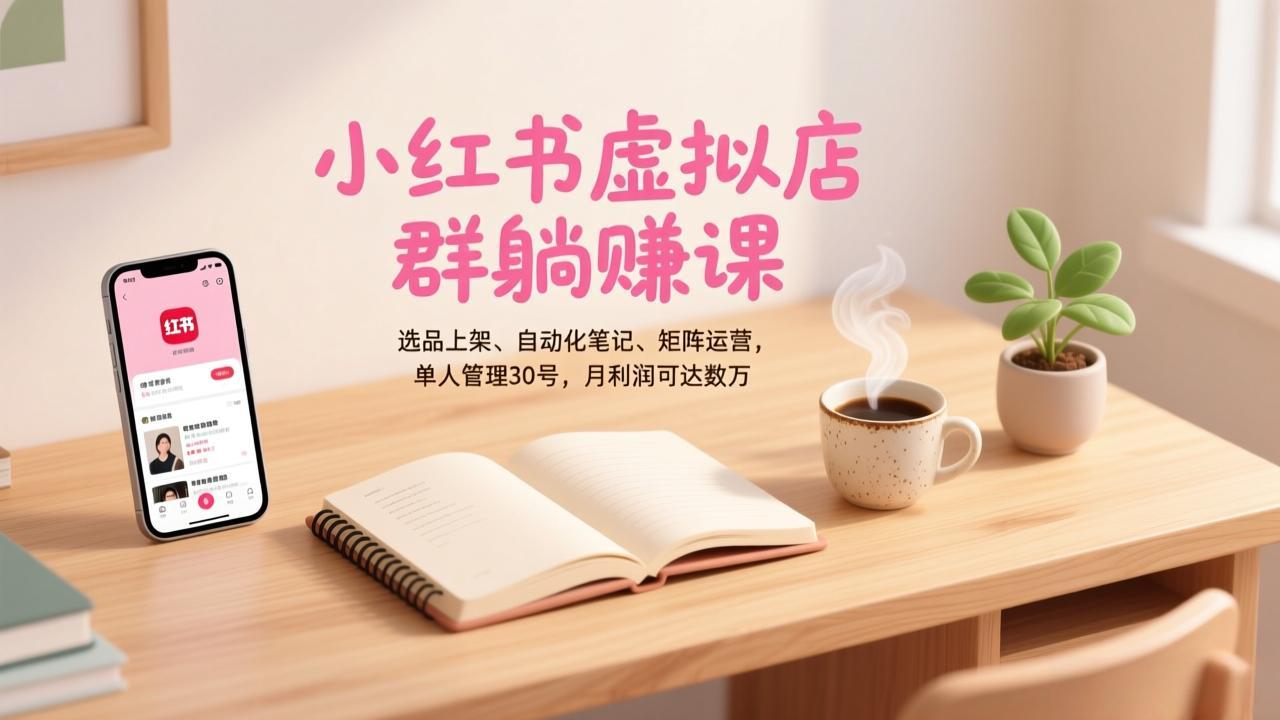 小红书虚拟店群躺赚课，选品上架、自动化笔记、矩阵运营，单人管理30号，月利润可达数万-蚂蚁汇资源分享项目网