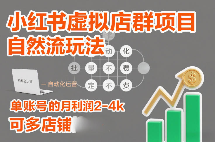 小红书虚拟店群项目，自然流玩法，批量自动化，稳定不费号，单账号的月利润2-4k，可多店矩阵-蚂蚁汇资源分享项目网