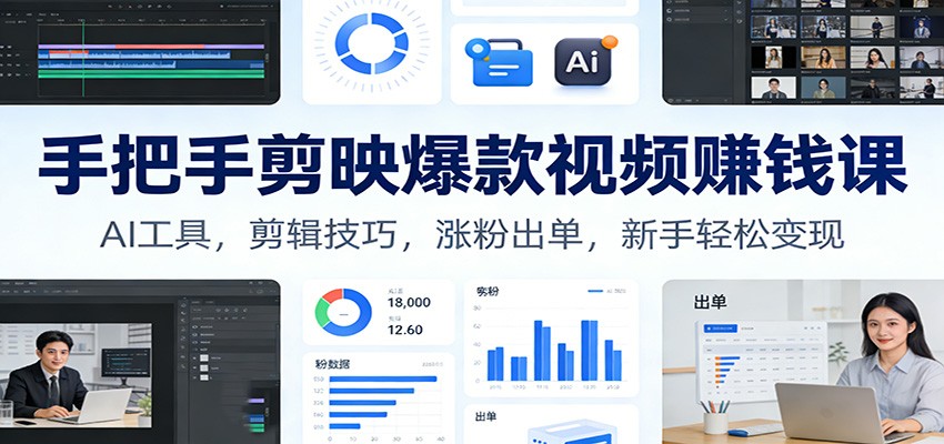 手把手剪映爆款视频赚钱课：AI工具，剪辑技巧，涨粉出单，新手轻松变现-蚂蚁汇资源分享项目网