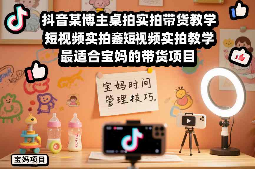 抖音某博主桌拍实拍带货教学，短视频实拍教学，最适合宝妈的带货项目-蚂蚁汇资源分享项目网