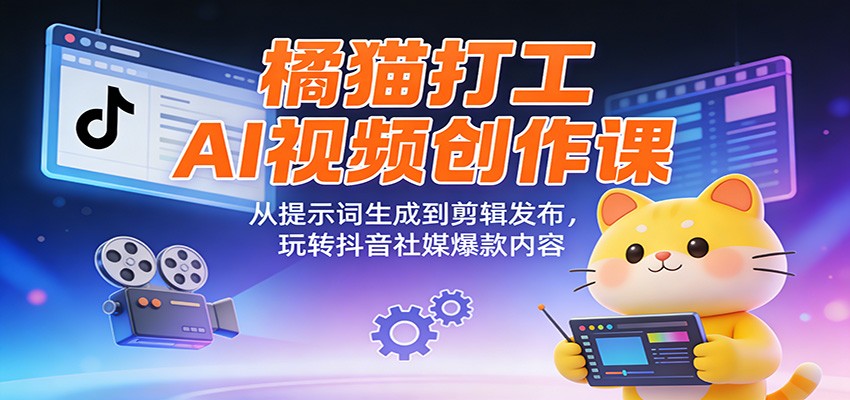 橘猫打工AI视频创作课：从提示词生成到剪辑发布，玩转抖音社媒爆款内容-蚂蚁汇资源分享项目网