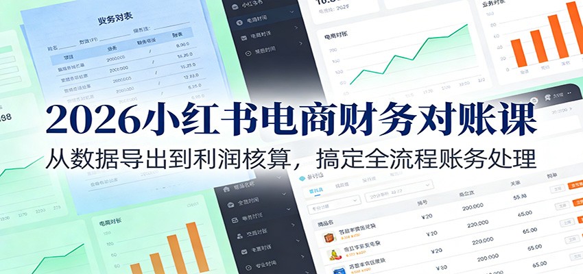 2026小红书电商财务对账课：从数据导出到利润核算，搞定全流程账务处理-蚂蚁汇资源分享项目网