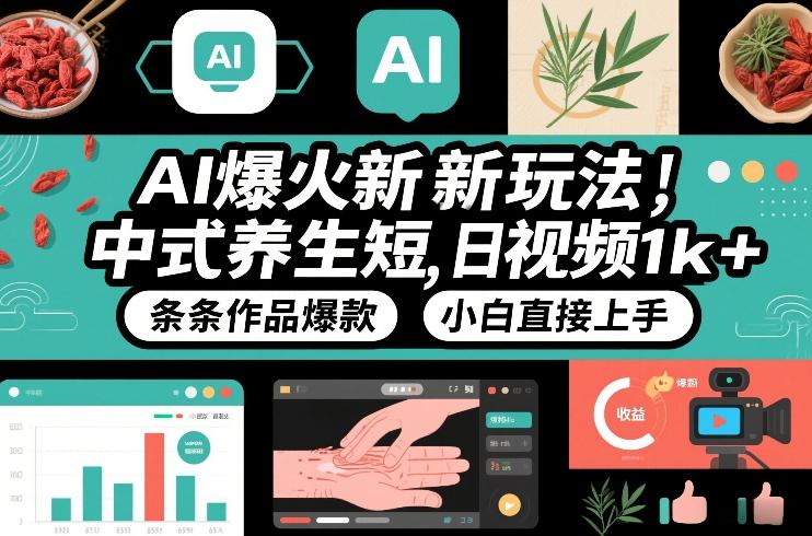 AI爆火新玩法，中式养生短视频，日收益1k+条条作品爆款，小白直接上手，附详细教程-蚂蚁汇资源分享项目网