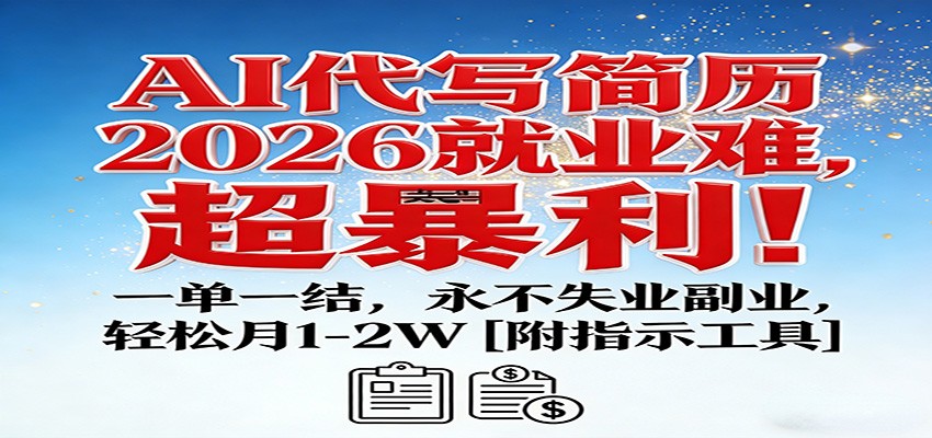 AI代写简历，2026就业难，超暴利！一单一结，永不失业副业，轻松月1-2W【附指令工具】-蚂蚁汇资源分享项目网