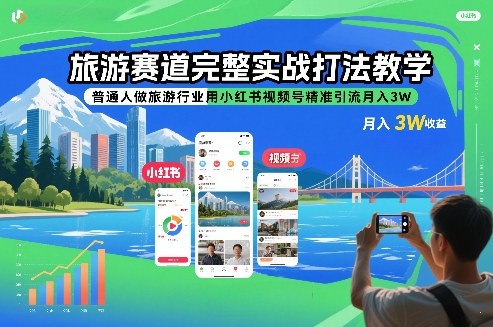 旅游赛道完整实战打法教学，普通人做旅游行业用小红书视频号精准引流月入3W-蚂蚁汇资源分享项目网