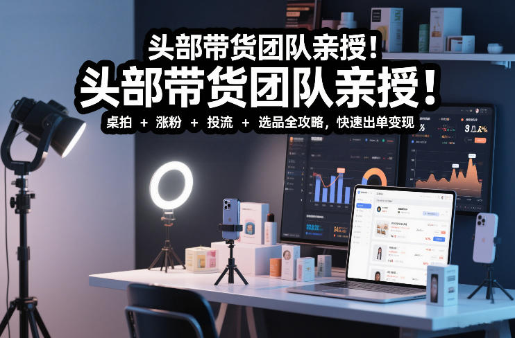 头部带货团队亲授！专业短视频实拍带货课：桌拍+涨粉+投流+选品全攻略，快速出单变现，月入2w+-蚂蚁汇资源分享项目网