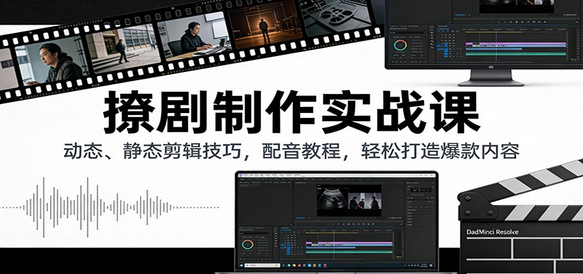 撩剧制作实战课：动态、静态剪辑技巧，配音教程，轻松打造爆款内容-蚂蚁汇资源分享项目网