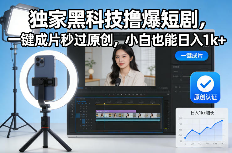 独家黑科技撸爆短剧，一键成片秒过原创，小白也能日入1k+【揭秘】-蚂蚁汇资源分享项目网