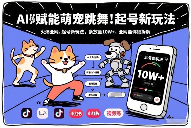 AI赋能萌宠跳舞，火爆全网，起号新玩法，条条播放量10W+，全网最详细拆解-蚂蚁汇资源分享项目网
