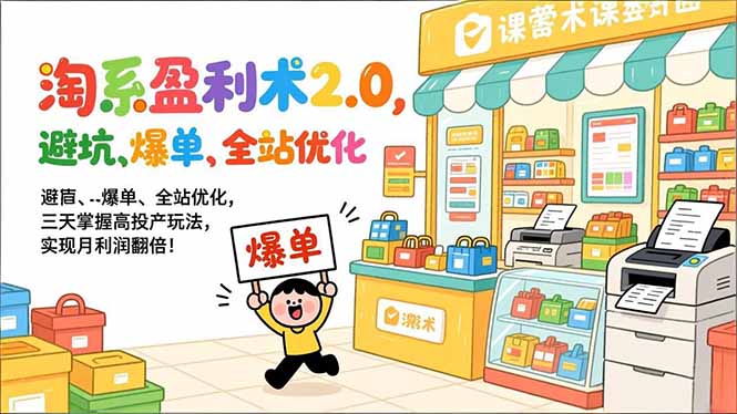 淘系盈利术2.0，避坑、爆单、全站优化，三天掌握高投产玩法，实现月利润翻倍！-蚂蚁汇资源分享项目网