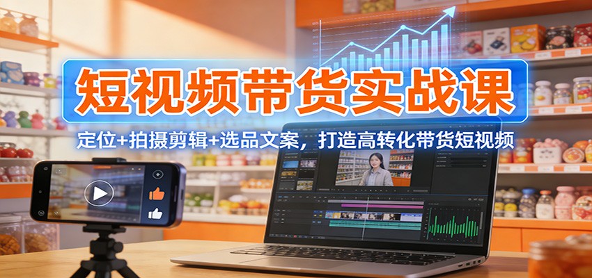 短视频带货实战课：定位+拍摄剪辑+选品文案，打造高转化带货短视频-蚂蚁汇资源分享项目网