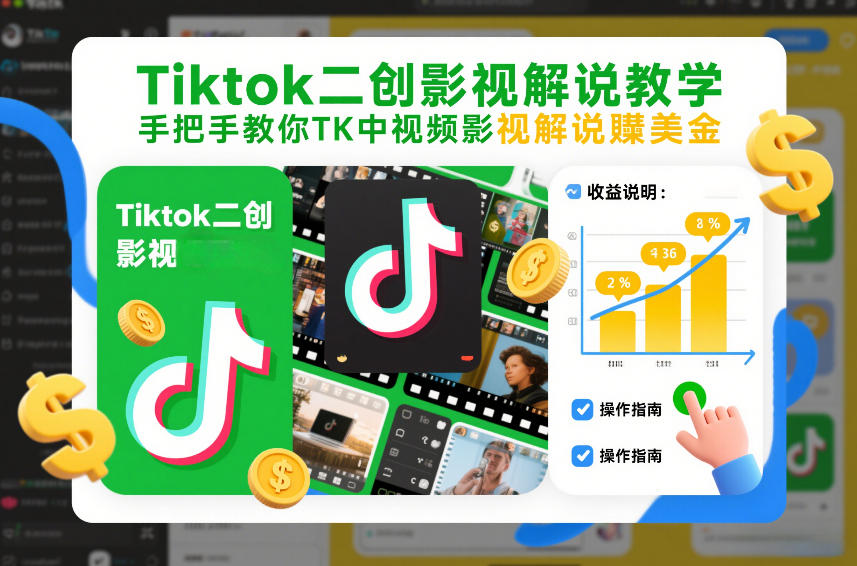 Tiktok二创影视解说教学，手把手教你TK中视频影视解说賺美金(更新26年1月)-蚂蚁汇资源分享项目网