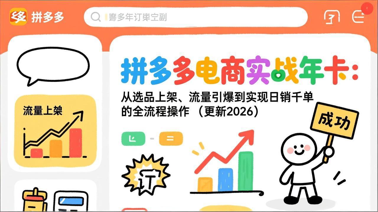 拼多多电商实战年卡：从选品上架、流量引爆到实现日销千单的全流程操作(更新2026-蚂蚁汇资源分享项目网