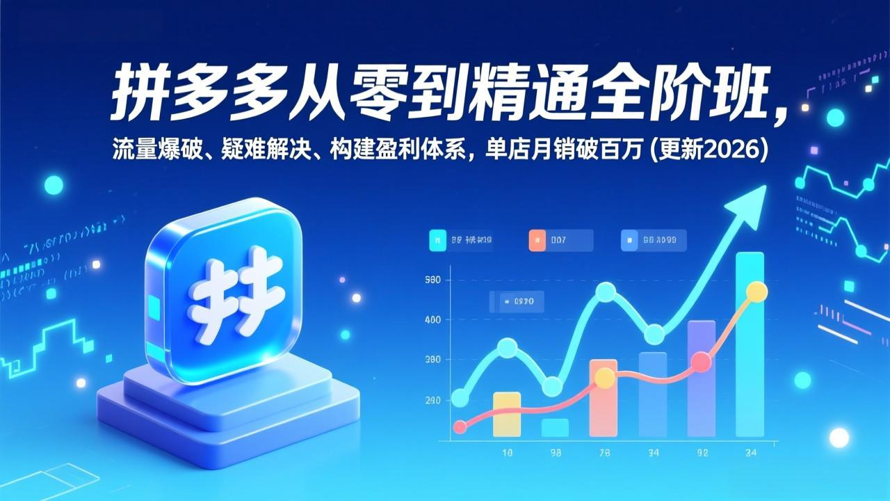 拼多多从零到精通全阶班，流量爆破、疑难解决，构建盈利体系，单店月销破百万(更新2026-蚂蚁汇资源分享项目网
