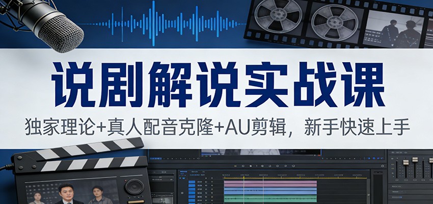 说剧解说实战课：独家理论+真人配音克隆+AU剪辑，新手快速上手-蚂蚁汇资源分享项目网