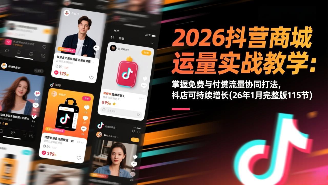 2026抖音商城运营实战教学：掌握免费与付费流量协同打法，抖店可持续增长(26年1月完整版115节-蚂蚁汇资源分享项目网