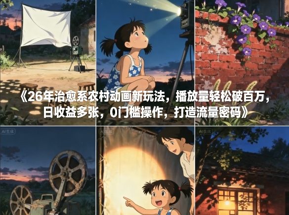 26年治愈系农村动画新玩法，播放量轻松破百万，日收益多张，0门槛操作，打造流量密码-蚂蚁汇资源分享项目网