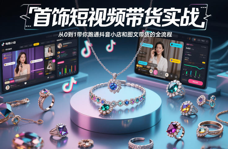首饰短视频带货实战，从0到1带你跑通抖音小店和图文带货的全流程-蚂蚁汇资源分享项目网