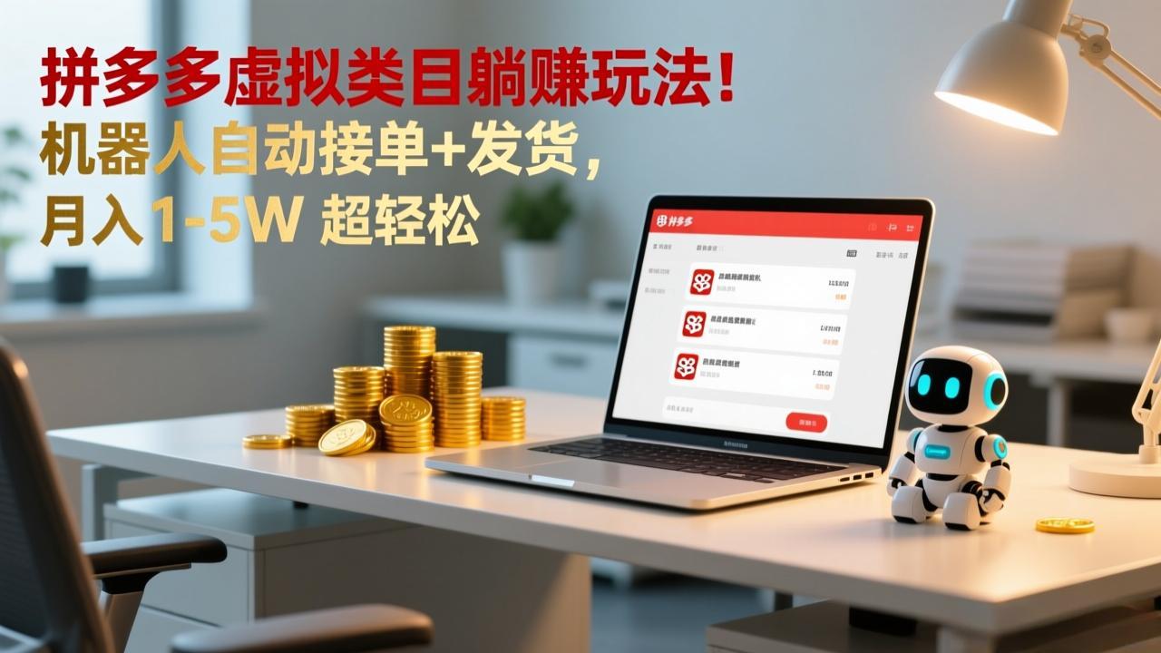 多多虚拟类目躺赚玩法！机器人自动接单+发货，月入 1-5W 超轻松-蚂蚁汇资源分享项目网