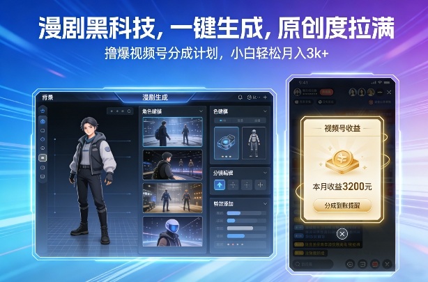 漫剧黑科技，一键生成，原创度拉满，撸爆视频号分成计划，小白轻松月入3k+-蚂蚁汇资源分享项目网